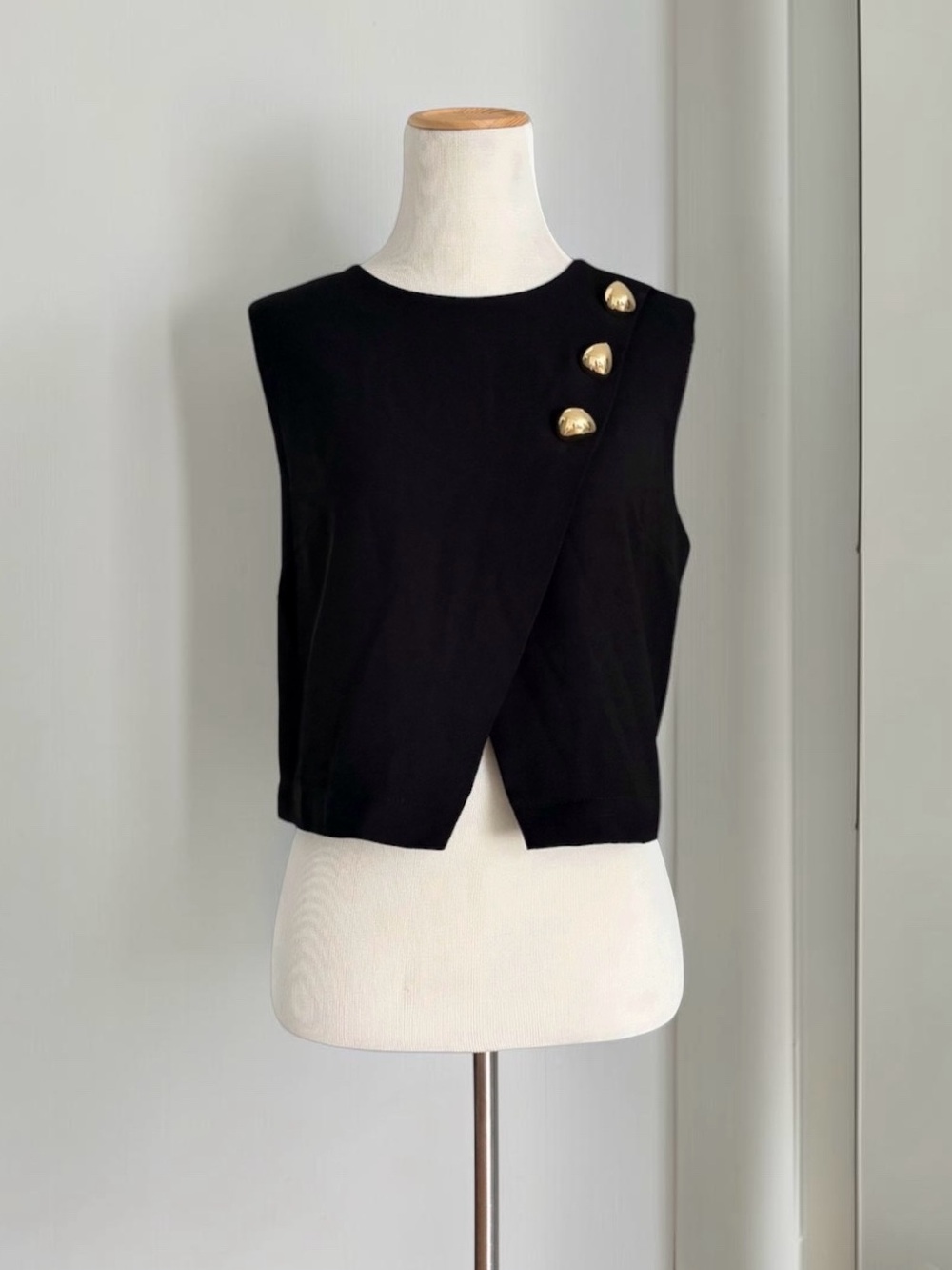 Zara Black & Gold Button Wrap Sleeveless Top
